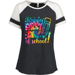 Tie Dye Happy First Day Of School Back To School Teacher Kids Enza Ladies Jersey Colorblock Tee