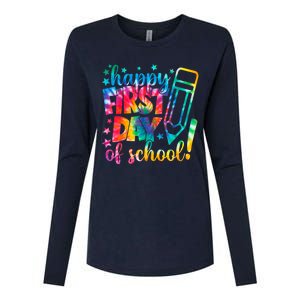 Tie Dye Happy First Day Of School Back To School Teacher Kids Womens Cotton Relaxed Long Sleeve T-Shirt