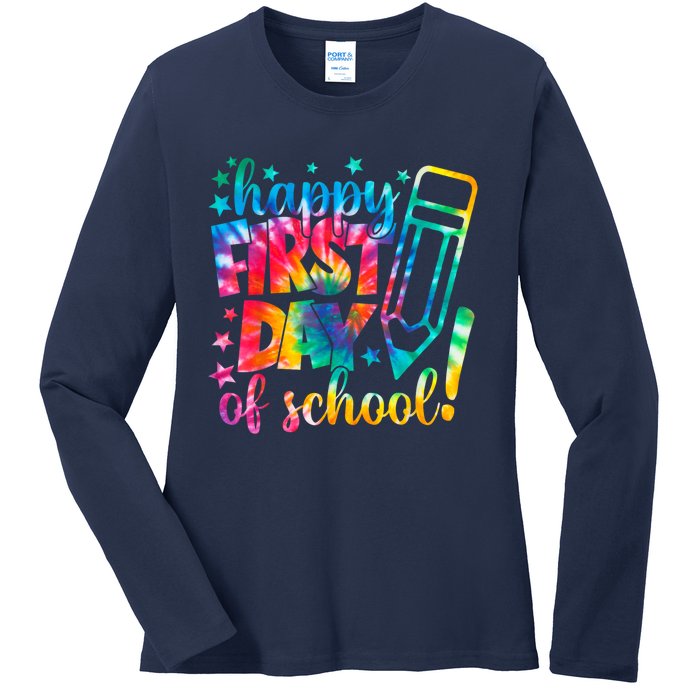 Tie Dye Happy First Day Of School Back To School Teacher Kids Ladies Long Sleeve Shirt