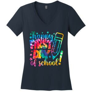 Tie Dye Happy First Day Of School Back To School Teacher Kids Women's V-Neck T-Shirt