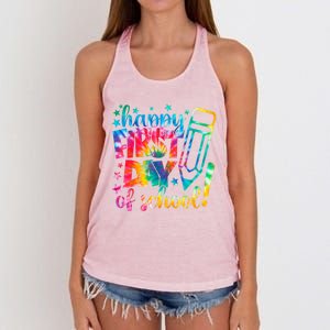 Tie Dye Happy First Day Of School Back To School Teacher Kids Women's Knotted Racerback Tank