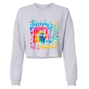 Tie Dye Happy First Day Of School Back To School Teacher Kids Cropped Pullover Crew