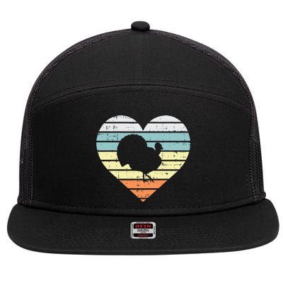 Turkey Day Heart Sunset Retro Thanksgiving Fall  Gift 7 Panel Mesh Trucker Snapback Hat