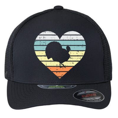 Turkey Day Heart Sunset Retro Thanksgiving Fall  Gift Flexfit Unipanel Trucker Cap