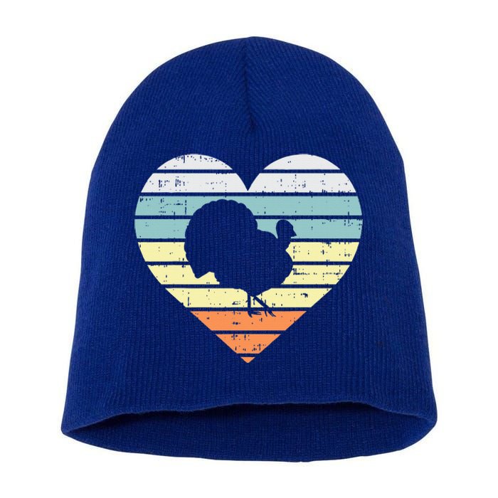 Turkey Day Heart Sunset Retro Thanksgiving Fall  Gift Short Acrylic Beanie