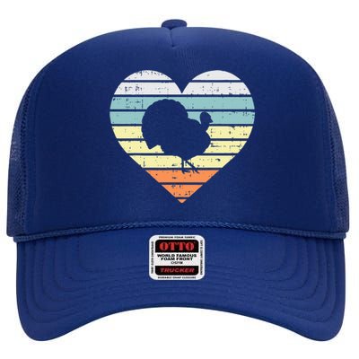 Turkey Day Heart Sunset Retro Thanksgiving Fall  Gift High Crown Mesh Back Trucker Hat