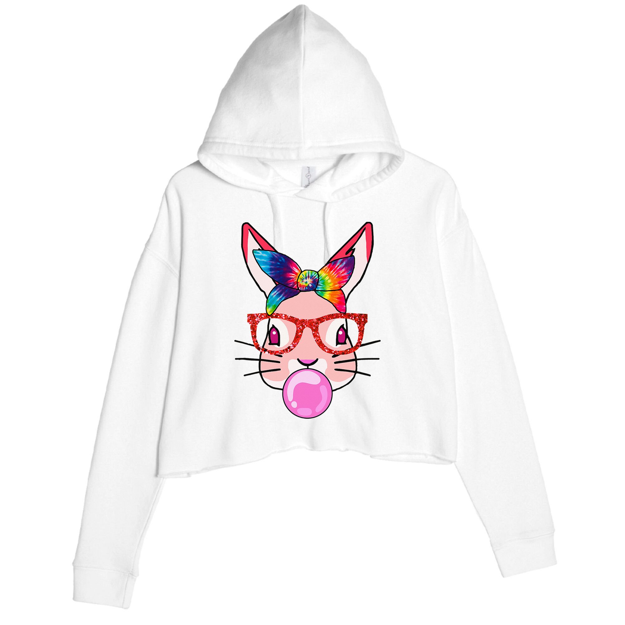 Tie Dye Headband Bunny Bubble Gum Funny Crop Fleece Hoodie