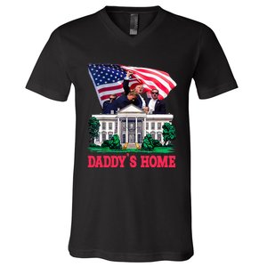 Trump DaddyS Home Bye Joe Biden Drops Out Run For Election V-Neck T-Shirt