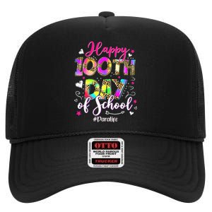 Tie Dye Happy 100th Day Of School Para Life High Crown Mesh Back Trucker Hat