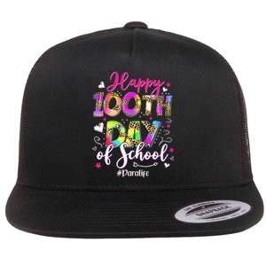 Tie Dye Happy 100th Day Of School Para Life Flat Bill Trucker Hat