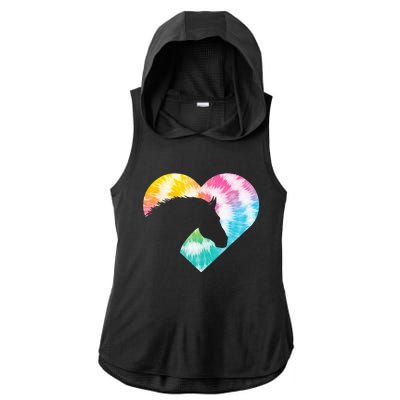 Tie Dye Horse Heart Shaped Animal Lover Horseback Rider Ladies PosiCharge Tri-Blend Wicking Draft Hoodie Tank