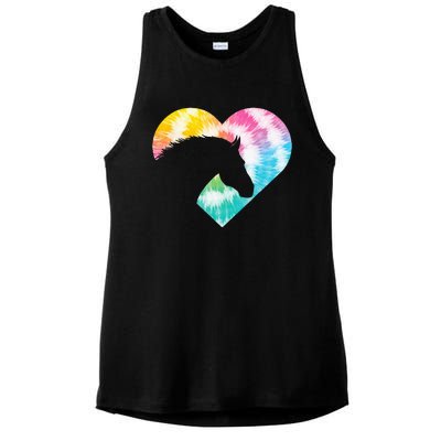 Tie Dye Horse Heart Shaped Animal Lover Horseback Rider Ladies PosiCharge Tri-Blend Wicking Tank