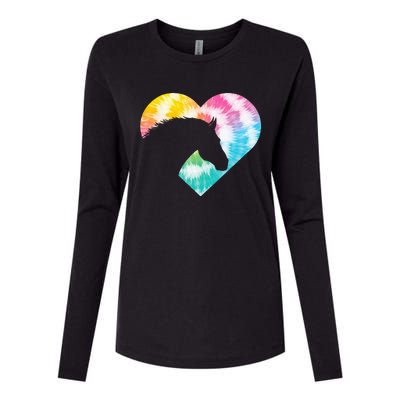 Tie Dye Horse Heart Shaped Animal Lover Horseback Rider Womens Cotton Relaxed Long Sleeve T-Shirt