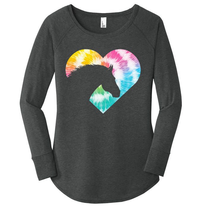 Tie Dye Horse Heart Shaped Animal Lover Horseback Rider Women's Perfect Tri Tunic Long Sleeve Shirt