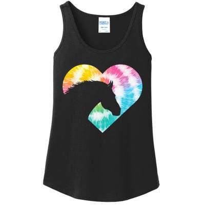 Tie Dye Horse Heart Shaped Animal Lover Horseback Rider Ladies Essential Tank