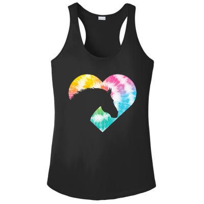 Tie Dye Horse Heart Shaped Animal Lover Horseback Rider Ladies PosiCharge Competitor Racerback Tank