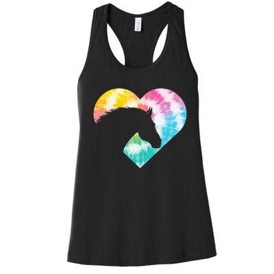 Tie Dye Horse Heart Shaped Animal Lover Horseback Rider Women's Racerback Tank