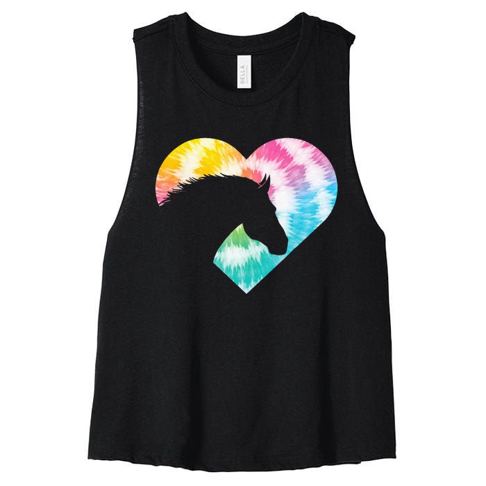 Tie Dye Horse Heart Shaped Animal Lover Horseback Rider Women's Racerback Cropped Tank