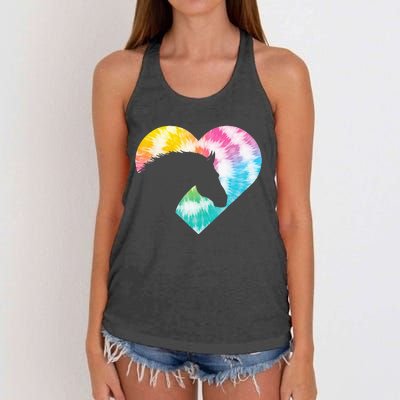 Tie Dye Horse Heart Shaped Animal Lover Horseback Rider Women's Knotted Racerback Tank