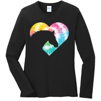 Tie Dye Horse Heart Shaped Animal Lover Horseback Rider Ladies Long Sleeve Shirt