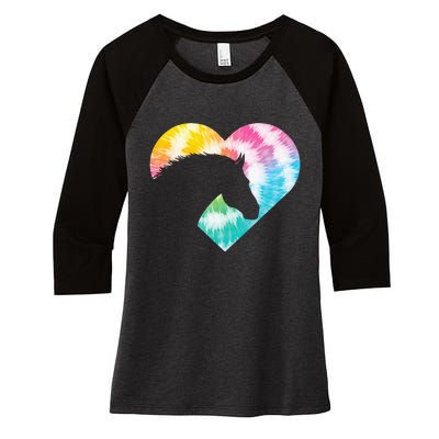 Tie Dye Horse Heart Shaped Animal Lover Horseback Rider Women's Tri-Blend 3/4-Sleeve Raglan Shirt