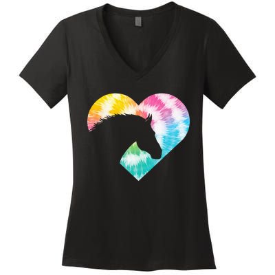 Tie Dye Horse Heart Shaped Animal Lover Horseback Rider Women's V-Neck T-Shirt