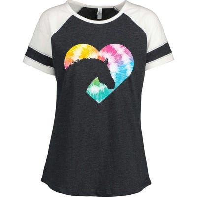 Tie Dye Horse Heart Shaped Animal Lover Horseback Rider Enza Ladies Jersey Colorblock Tee