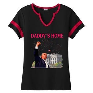 Trump DaddyS Home Bye Joe Biden Drops Out Run For Election Ladies Halftime Notch Neck Tee