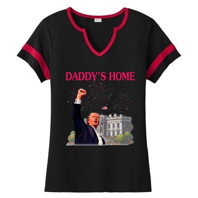 Trump DaddyS Home Bye Joe Biden Drops Out Run For Election Ladies Halftime Notch Neck Tee