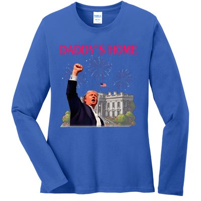 Trump DaddyS Home Bye Joe Biden Drops Out Run For Election Ladies Long Sleeve Shirt