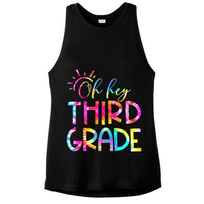 Tie Dye Hello 3rd Third Grade Teacher Student Back To School Ladies PosiCharge Tri-Blend Wicking Tank