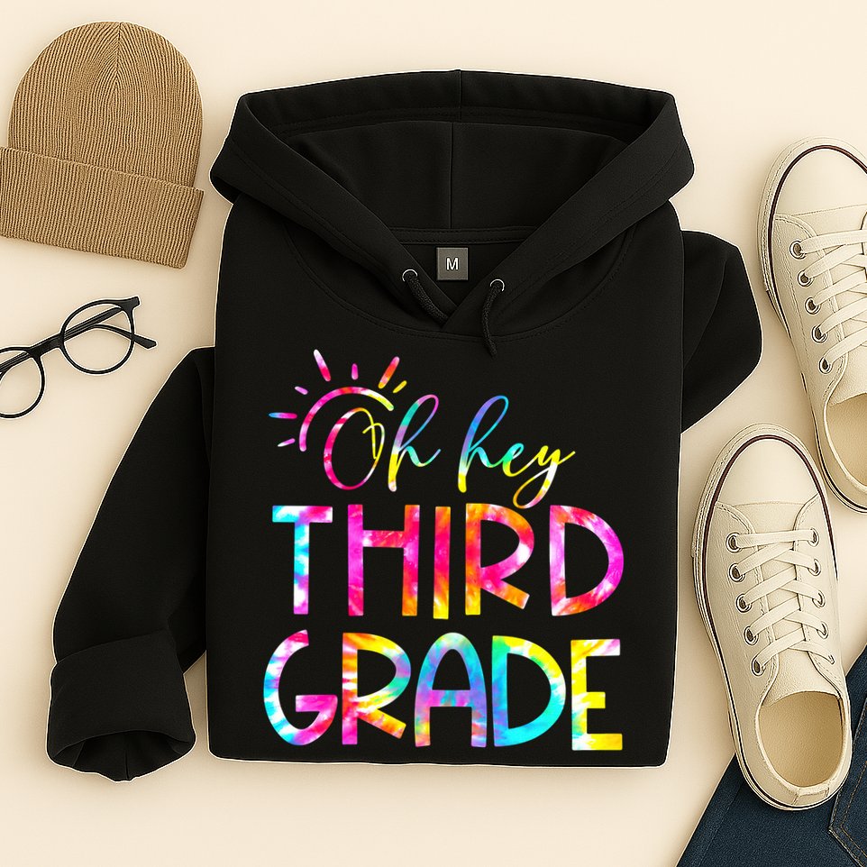 Tie Dye Hello 3rd Third Grade Teacher Student Back To School Hoodie