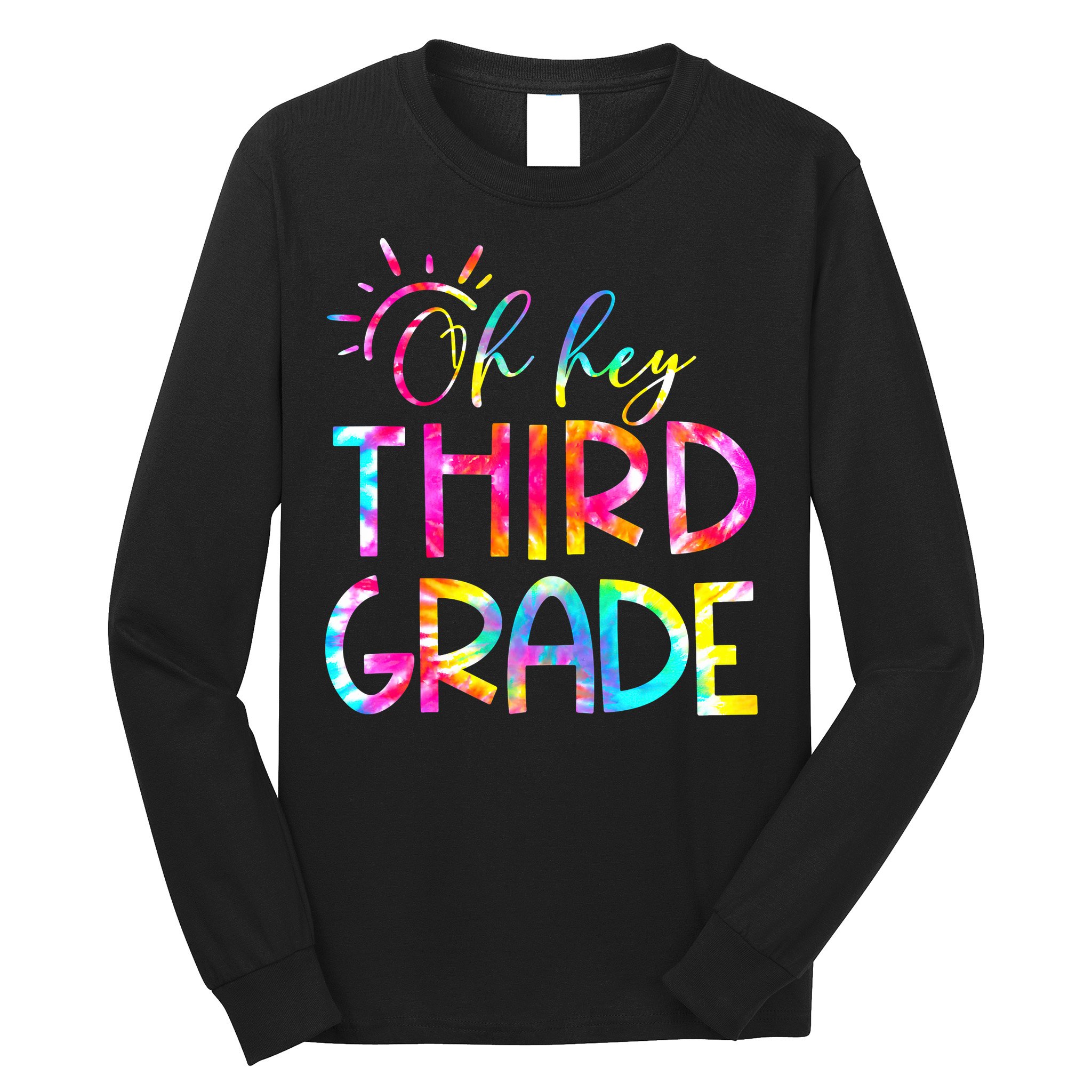 Tie Dye Hello 3rd Third Grade Teacher Student Back To School Long Sleeve Shirt