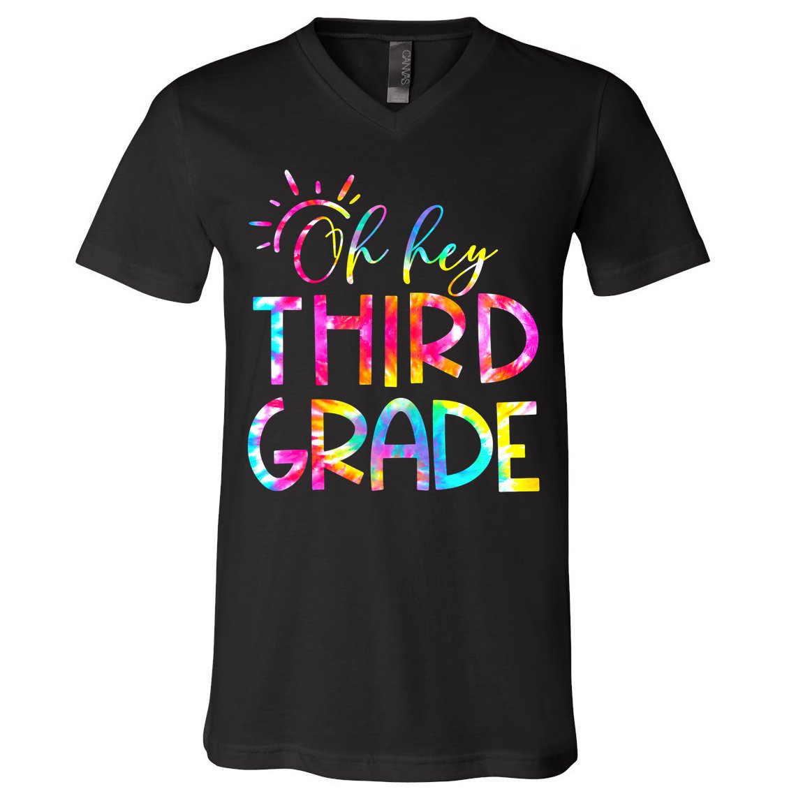 Tie Dye Hello 3rd Third Grade Teacher Student Back To School V-Neck T-Shirt