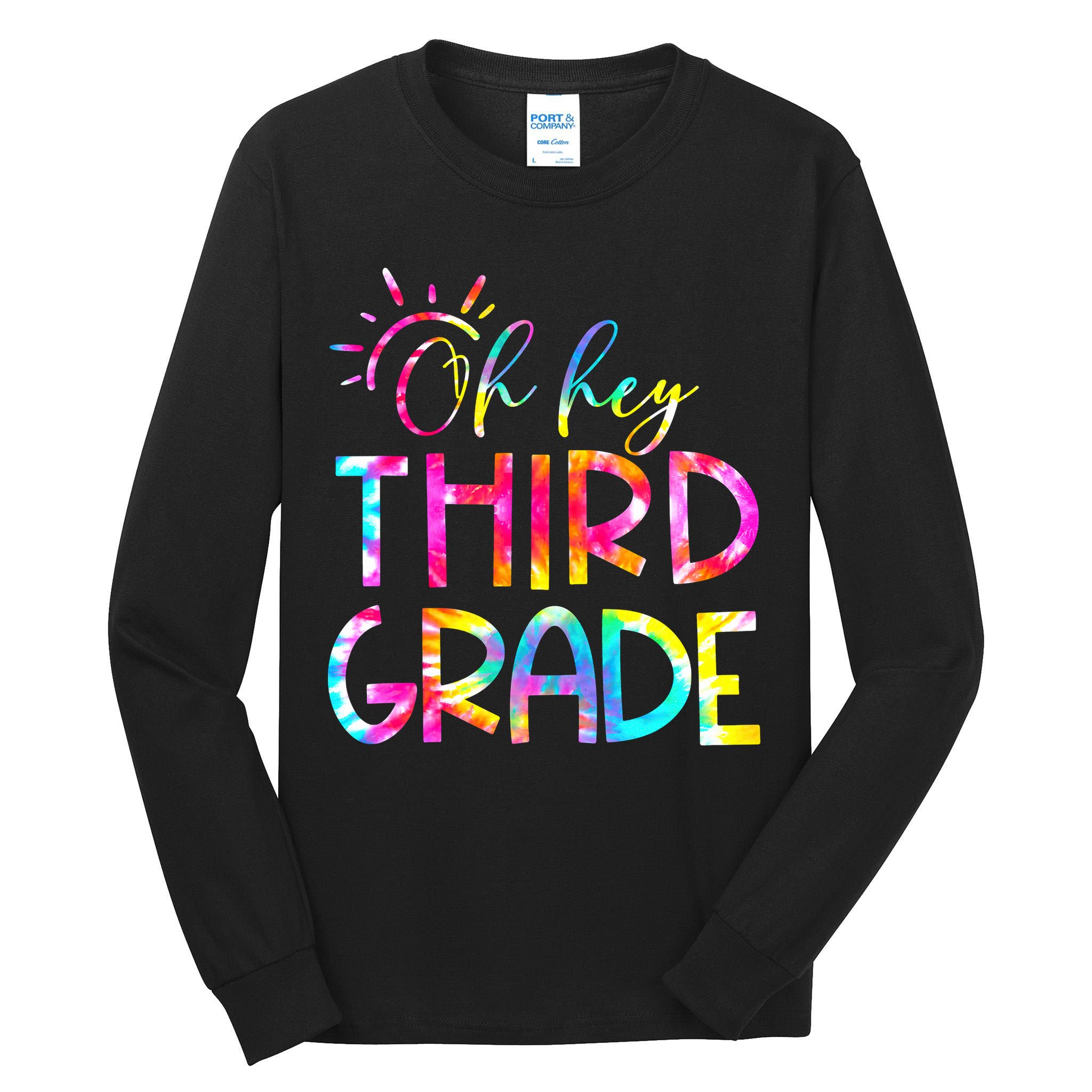 Tie Dye Hello 3rd Third Grade Teacher Student Back To School Tall Long Sleeve T-Shirt