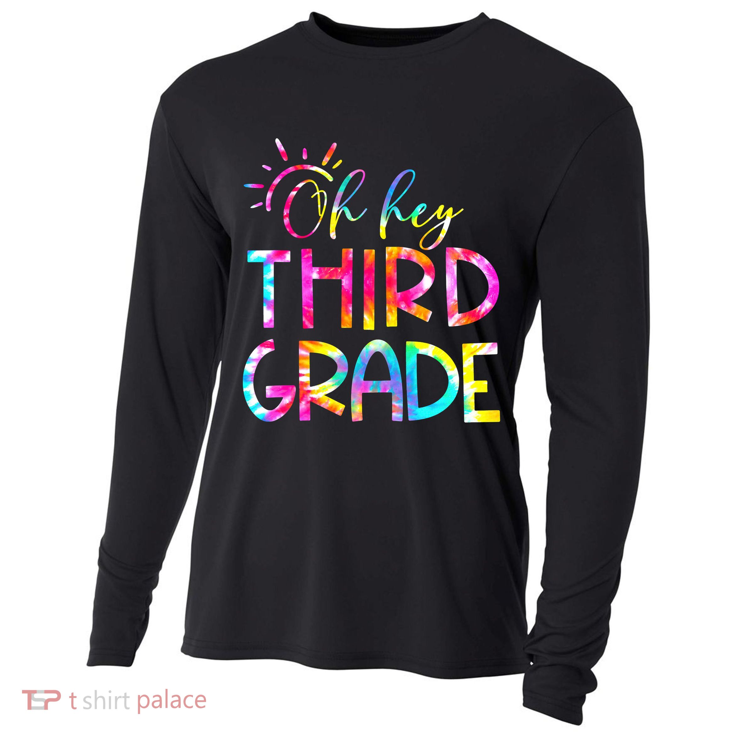 Tie Dye Hello 3rd Third Grade Teacher Student Back To School Cooling Performance Long Sleeve Crew