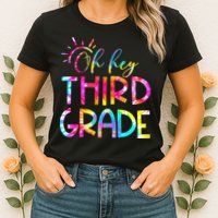 Tie Dye Hello 3rd Third Grade Teacher Student Back To School Womens T-Shirt