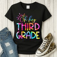 Tie Dye Hello 3rd Third Grade Teacher Student Back To School Womens T-Shirt