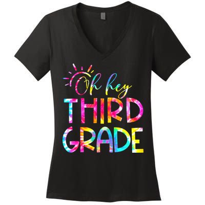 Tie Dye Hello 3rd Third Grade Teacher Student Back To School Women's V-Neck T-Shirt