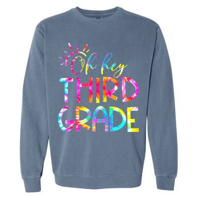 Tie Dye Hello 3rd Third Grade Teacher Student Back To School Garment-Dyed Sweatshirt