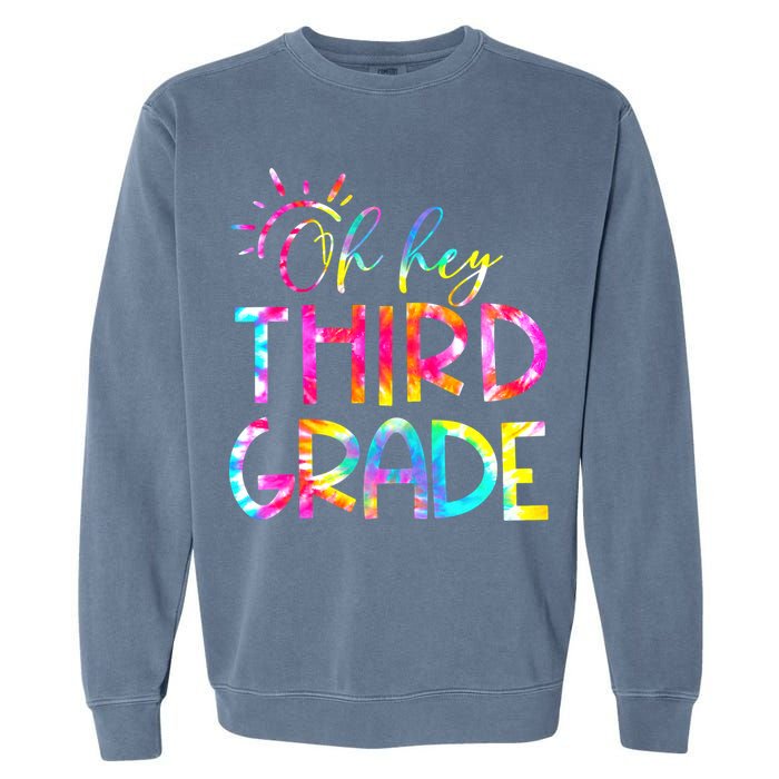 Tie Dye Hello 3rd Third Grade Teacher Student Back To School Garment-Dyed Sweatshirt