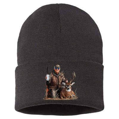 Trump Deer Hunting Donald Trump Old School Camouflage Sustainable Knit Beanie