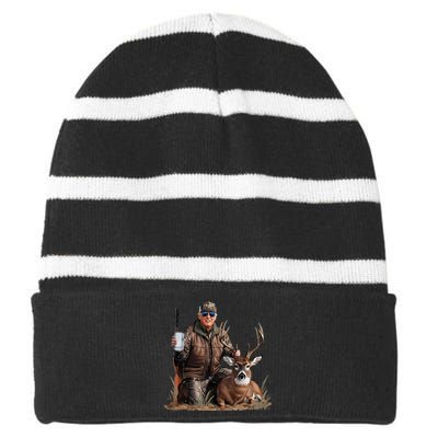 Trump Deer Hunting Donald Trump Old School Camouflage Striped Beanie with Solid Band