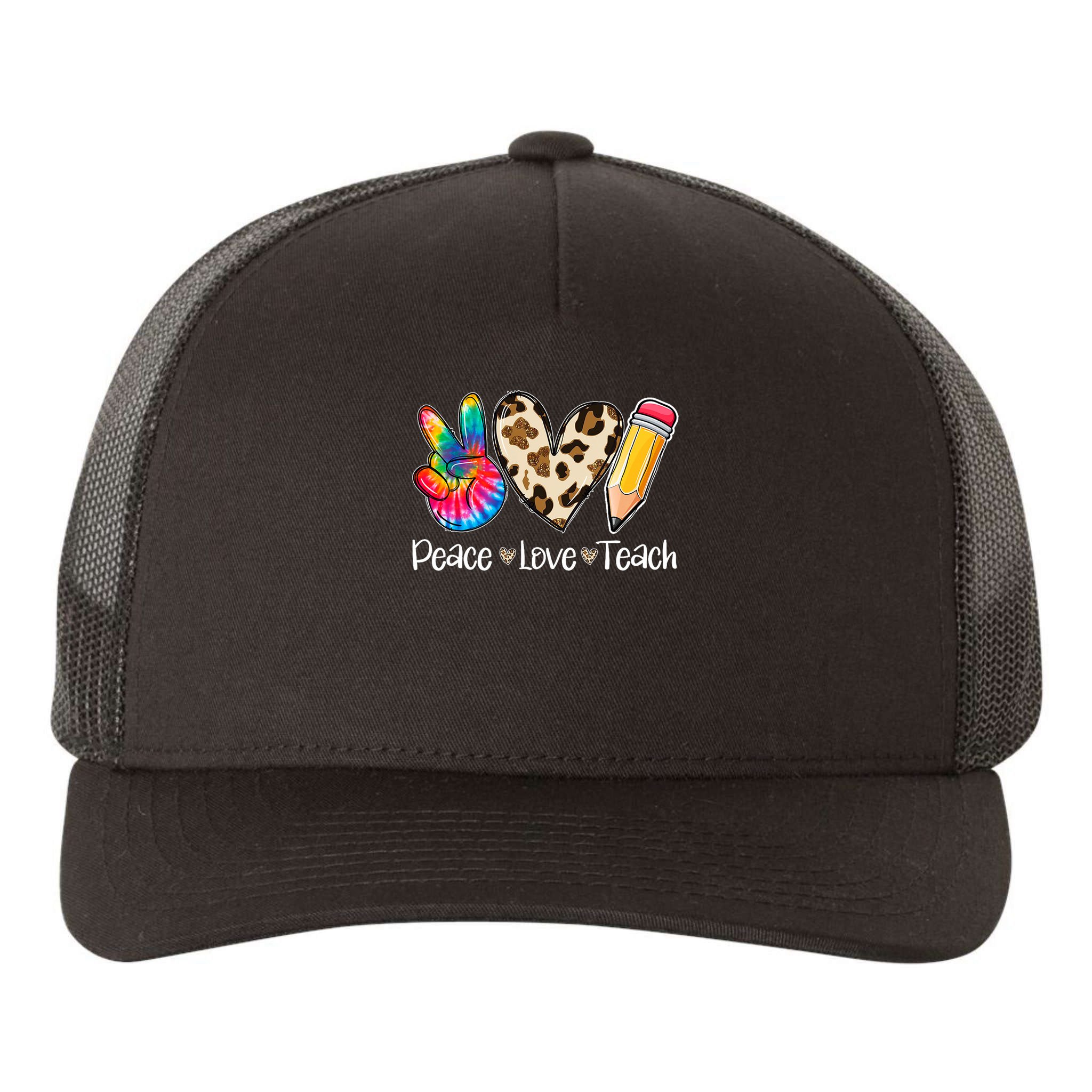 Tie Dye Hippie Peace Love Teach Teacher Appreciation Yupoong Adult 5-Panel Trucker Hat