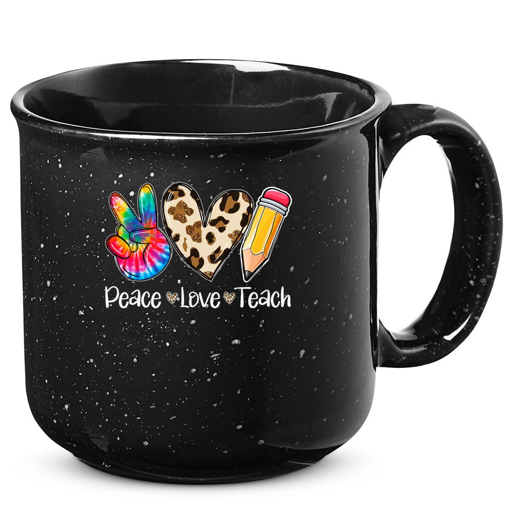 Tie Dye Hippie Peace Love Teach Teacher Appreciation 15oz Campfire Ceramic Mug