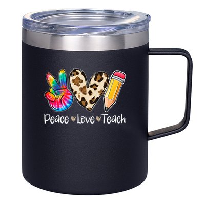 Tie Dye Hippie Peace Love Teach Teacher Appreciation 12oz Stainless Steel Coffee Mug