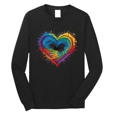 Tie Dye Heart Valentines Day Graphic Design Long Sleeve Shirt