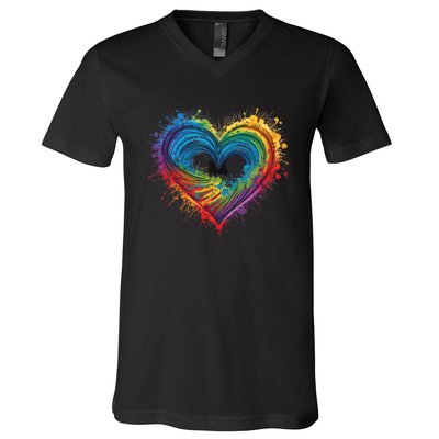 Tie Dye Heart Valentines Day Graphic Design V-Neck T-Shirt