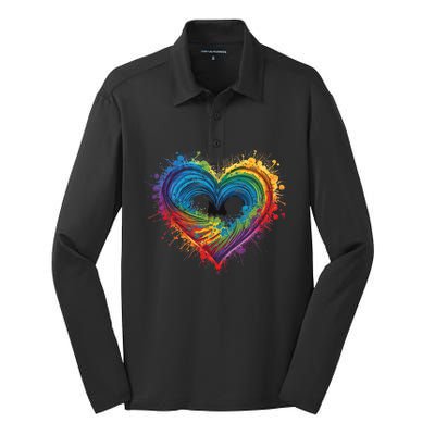 Tie Dye Heart Valentines Day Graphic Design Silk Touch Performance Long Sleeve Polo