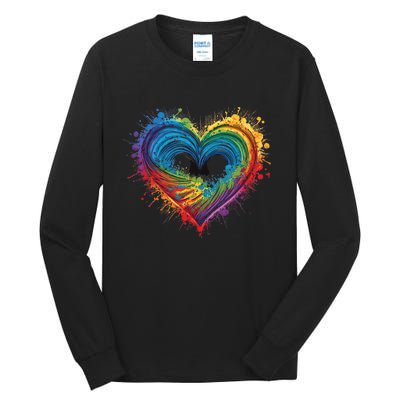 Tie Dye Heart Valentines Day Graphic Design Tall Long Sleeve T-Shirt